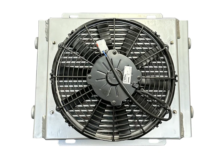 Fluidyne Bar Plate 612/613 Series Engine Oil Coolers 15 Inches x 11.75 Inches - 30612 Series Oil Cooler 15 x 11.75 x 4.75 Inches , 0.5 Inches NPT fittings Single Pass W 11 Inches Spal Fan