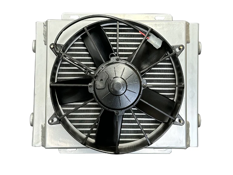 Fluidyne Bar Plate 612/613 Series Engine Oil Coolers 15 Inches x 11.75 Inches - 30612 Series Oil Cooler 15 x 11.75 x 7 Inches , 0.5 Inches NPT fittings Single Pass W 11 Inches HP Spal Fan