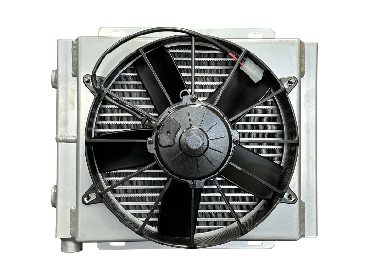 Fluidyne Bar Plate 612/613 Series Engine Oil Coolers 15 Inches x 11.75 Inches - 30613 Series Oil Cooler 15 x 11.75 x 7 Inches , 0.5 Inches NPT fittings Dual Pass W 11 Inches HP Spal Fan