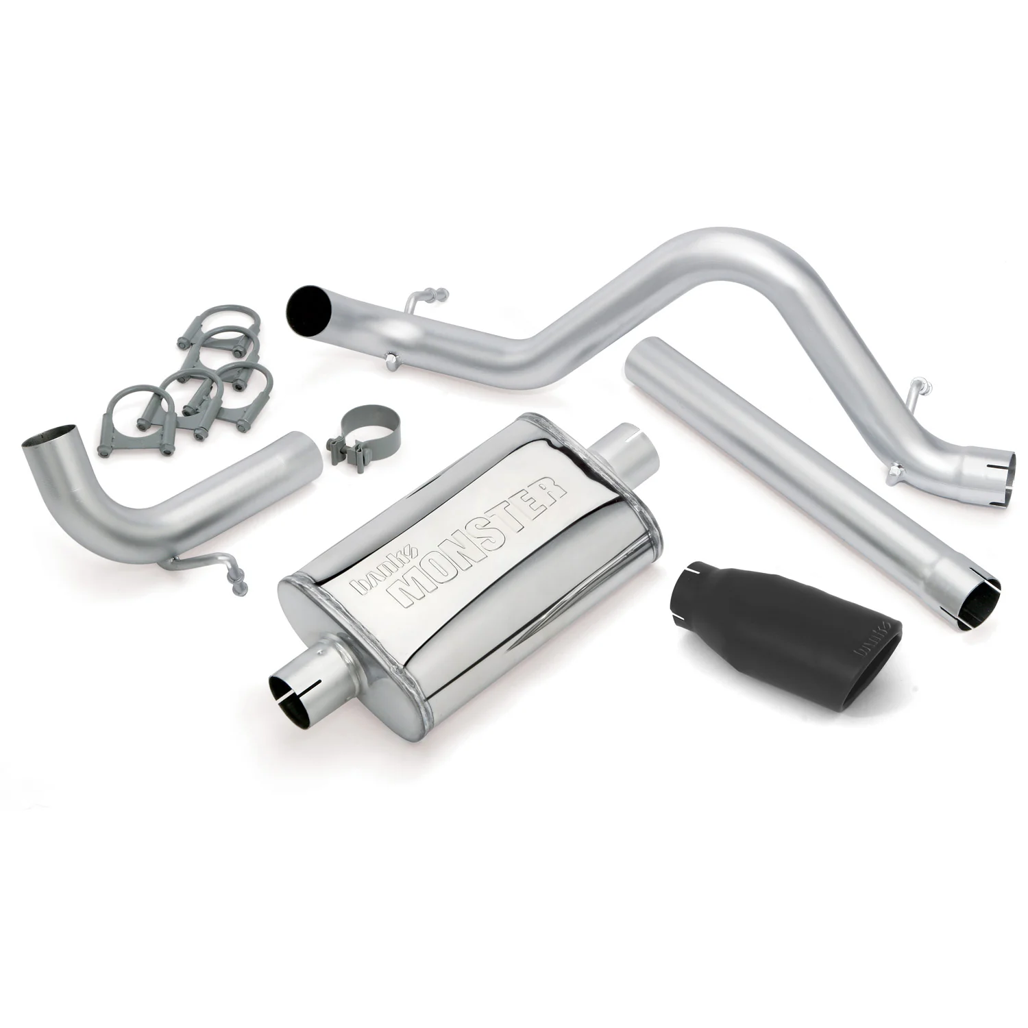 Monster Exhaust System Single Exit Black Ob Round Tip 12-18 Jeep 3.6L Wrangler JK Unlimited 4 Door Banks Power 51343-B